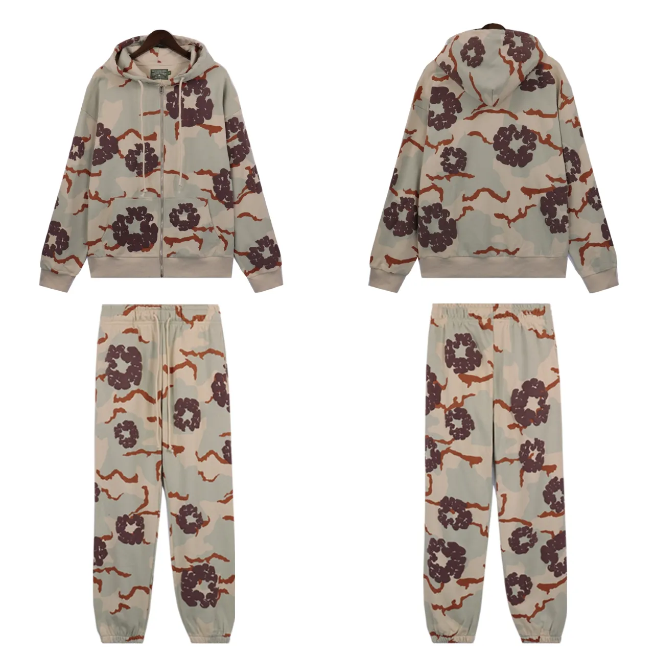 Sweater p230 Pants P190 DENIM TEARS main line kapok camouflage cotton garland zipper hoodie Color: Camouflage blue Camouflage apricot Camouflage powder Camouflage green Camouflage gray Size: S M L XL